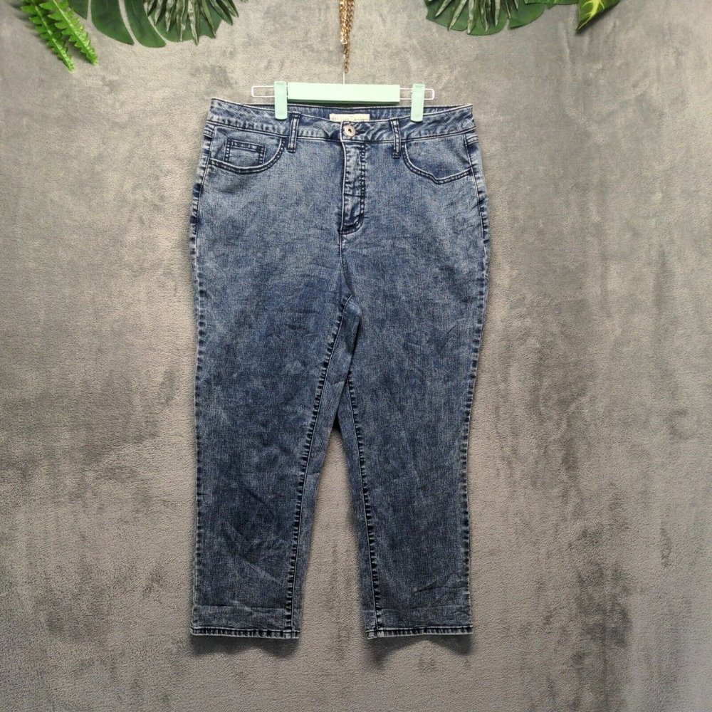 C Denim EST 1946 Women Capri Jeans High Rise Tapered Blue Acid Wash W:36 L:25